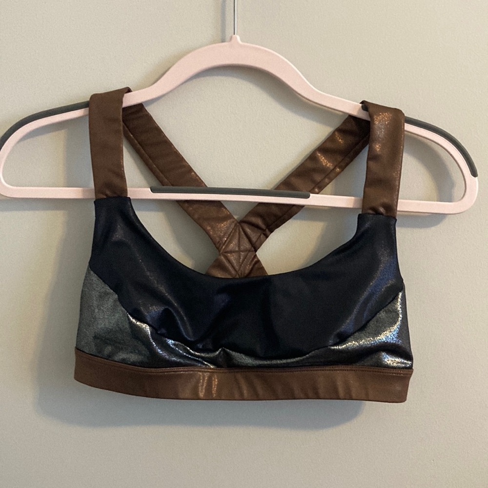 Joy Lab women’s brown, black and gray shimmer metallic sports bra